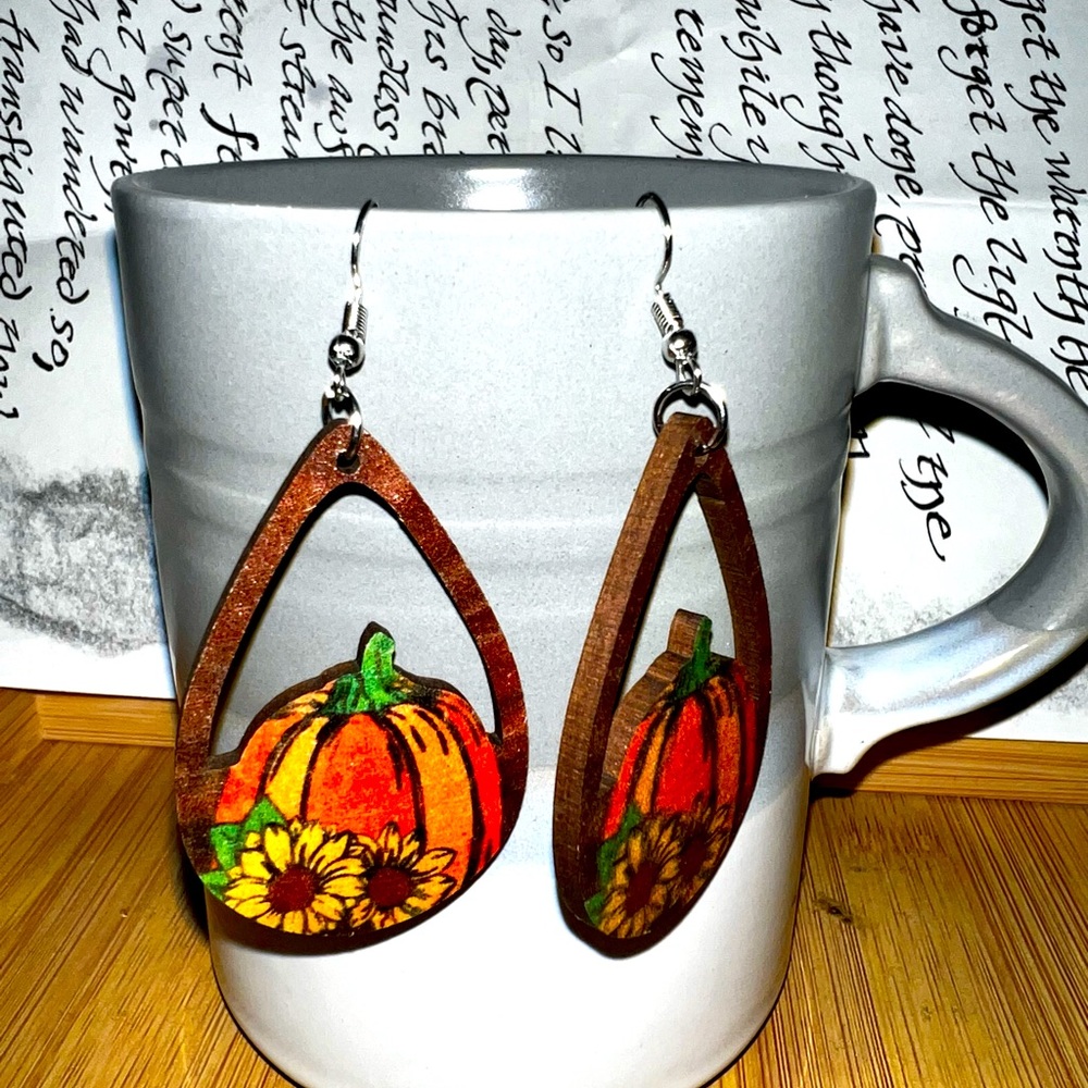 Wooden pumpkin & sunflower earrings Time for fall